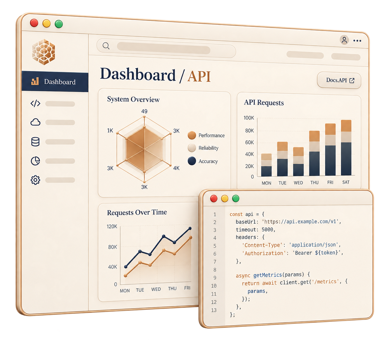Analytics dashboard and API illustration for Insightvault understanding