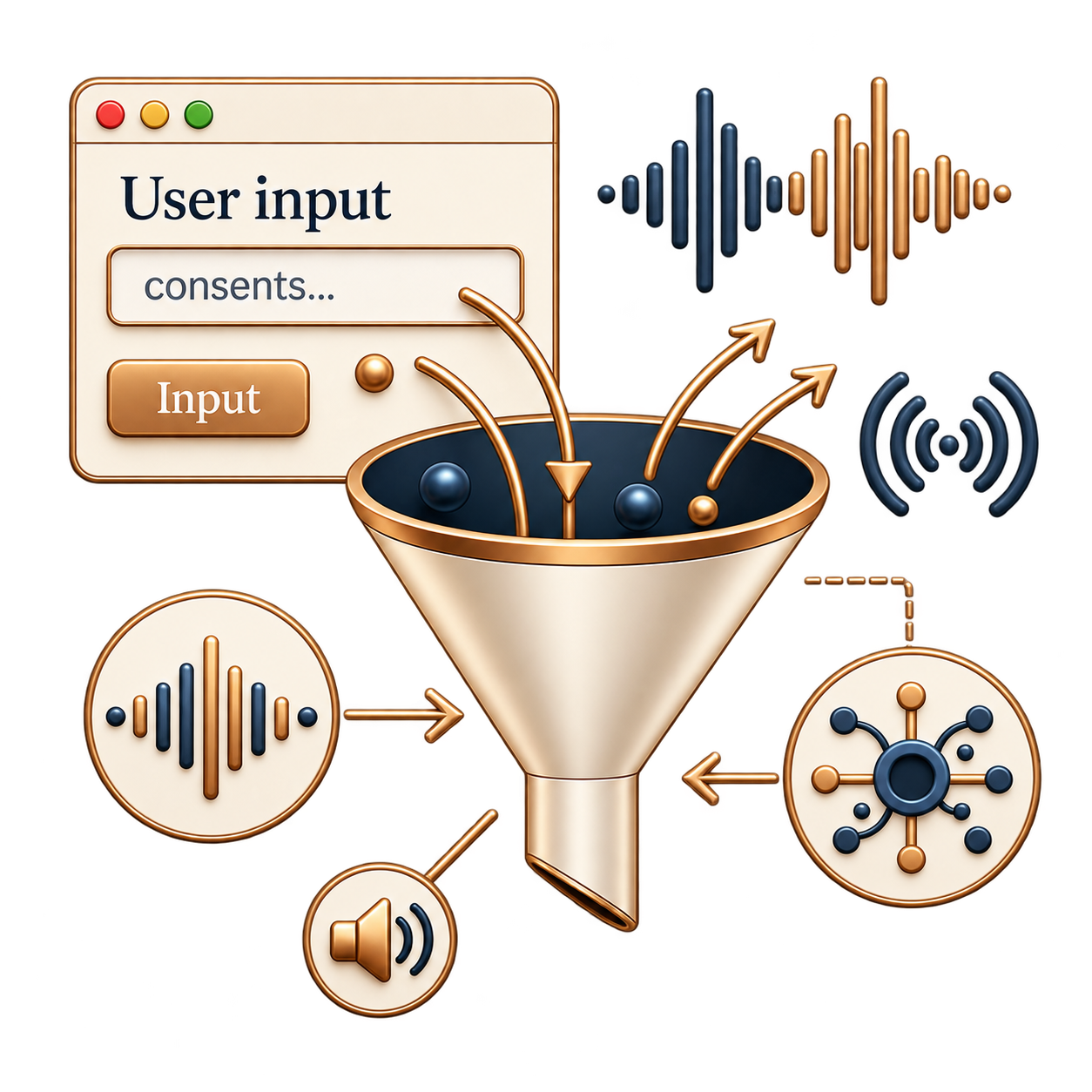 User input and signal funnel illustration for Petalyx capture
